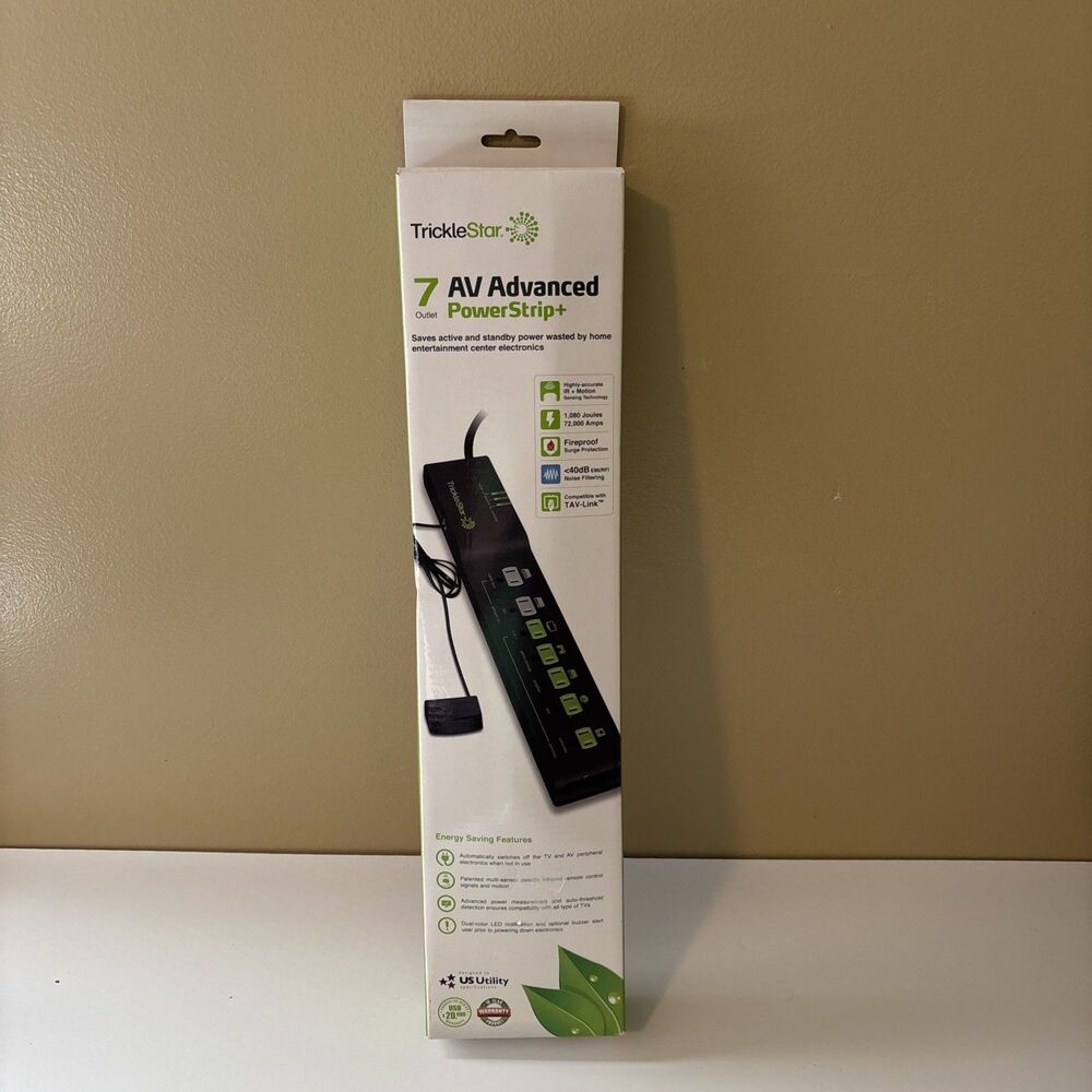 TrickleStar 7 Outlet AV Advanced Power Strip Energy Saving Fireproof TS1810 NIB